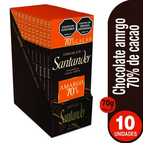 Chocolatina Santander 70% X10 Unidades X70g